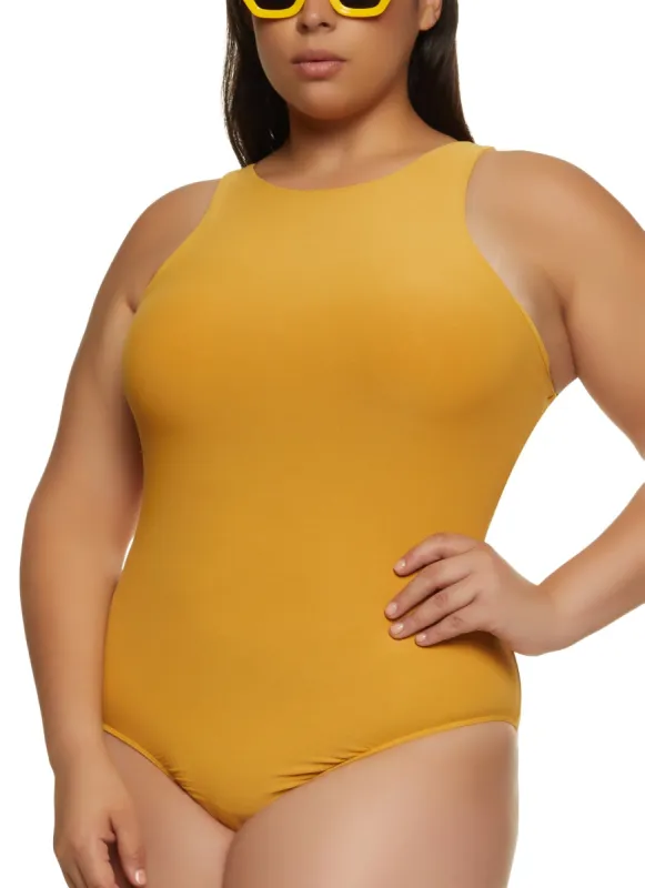 Plus Size Crew Neck Racerback Bodysuit sold by Rainbow