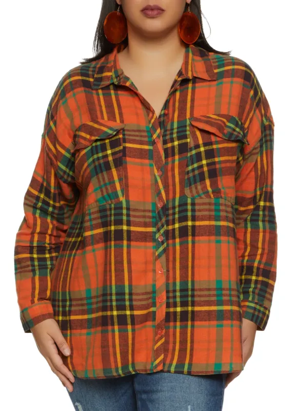 Plus Size Plaid Flannel Oversized Shirt sold by Rainbow