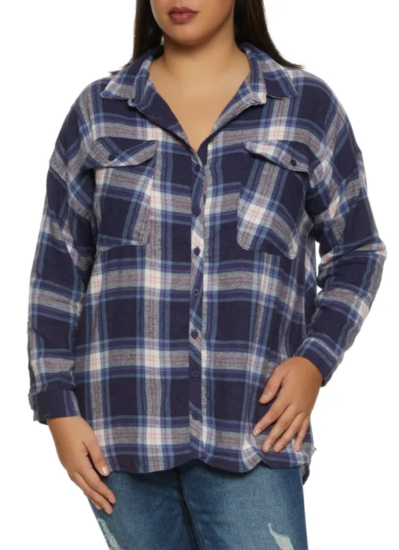 Plus Size Plaid Flannel Oversized Shirt sold by Rainbow