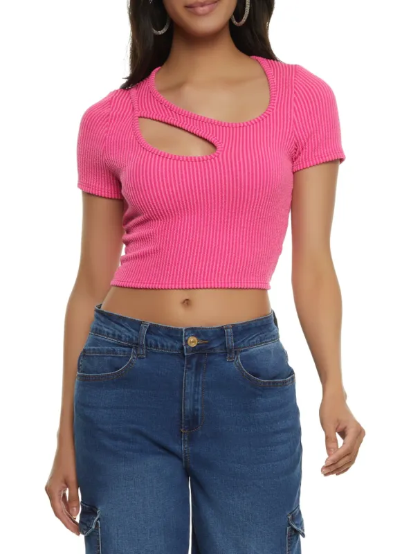 Ribbed Knit Keyhole Crop Top sold by Rainbow