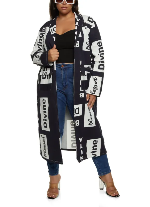 Plus Size Patterned Tie Waist Belted Long Jacket sold by Rainbow