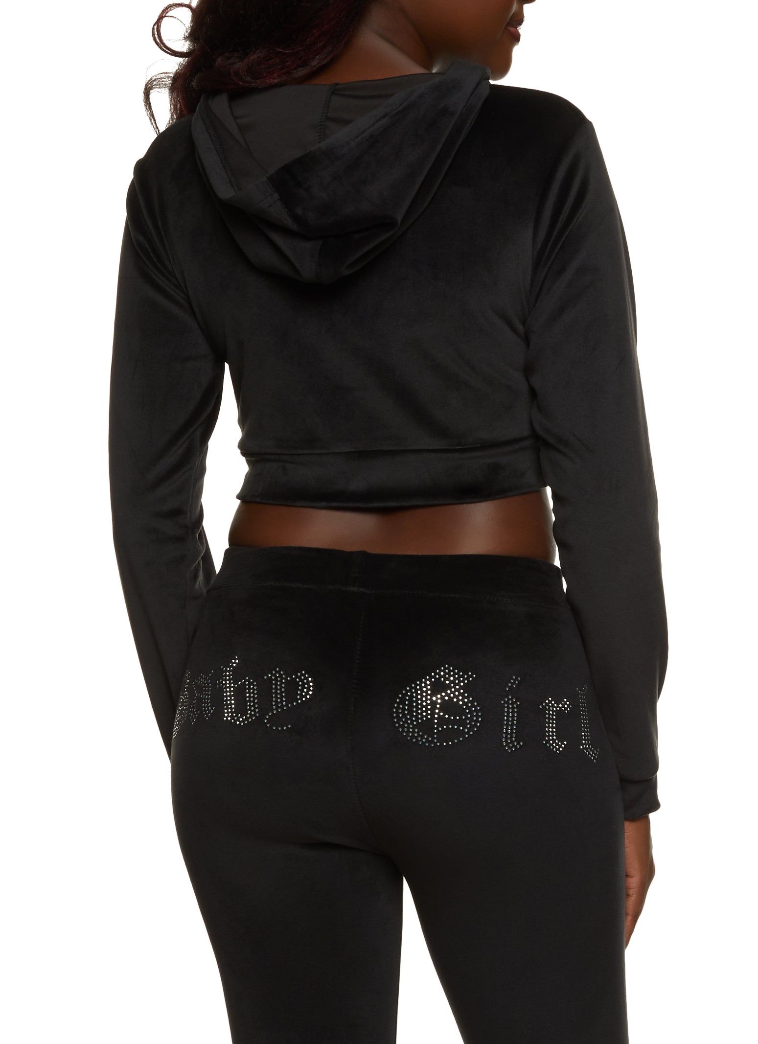 B Initial Rhinestone Velour Cropped Hoodie sold by Rainbow product image thumbnail 3