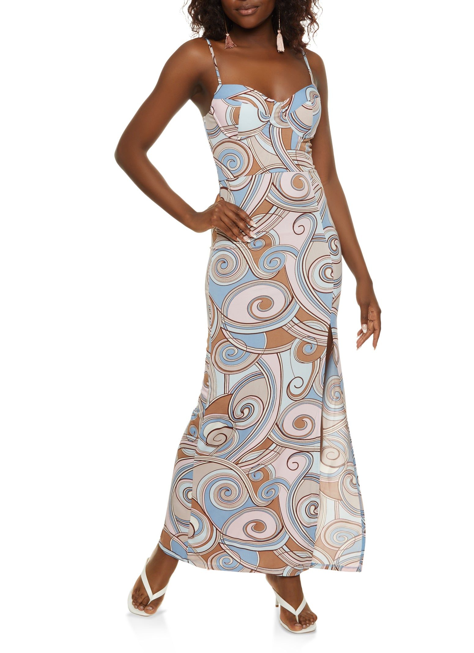 Patterned Side Slit Maxi Dress sold by Rainbow