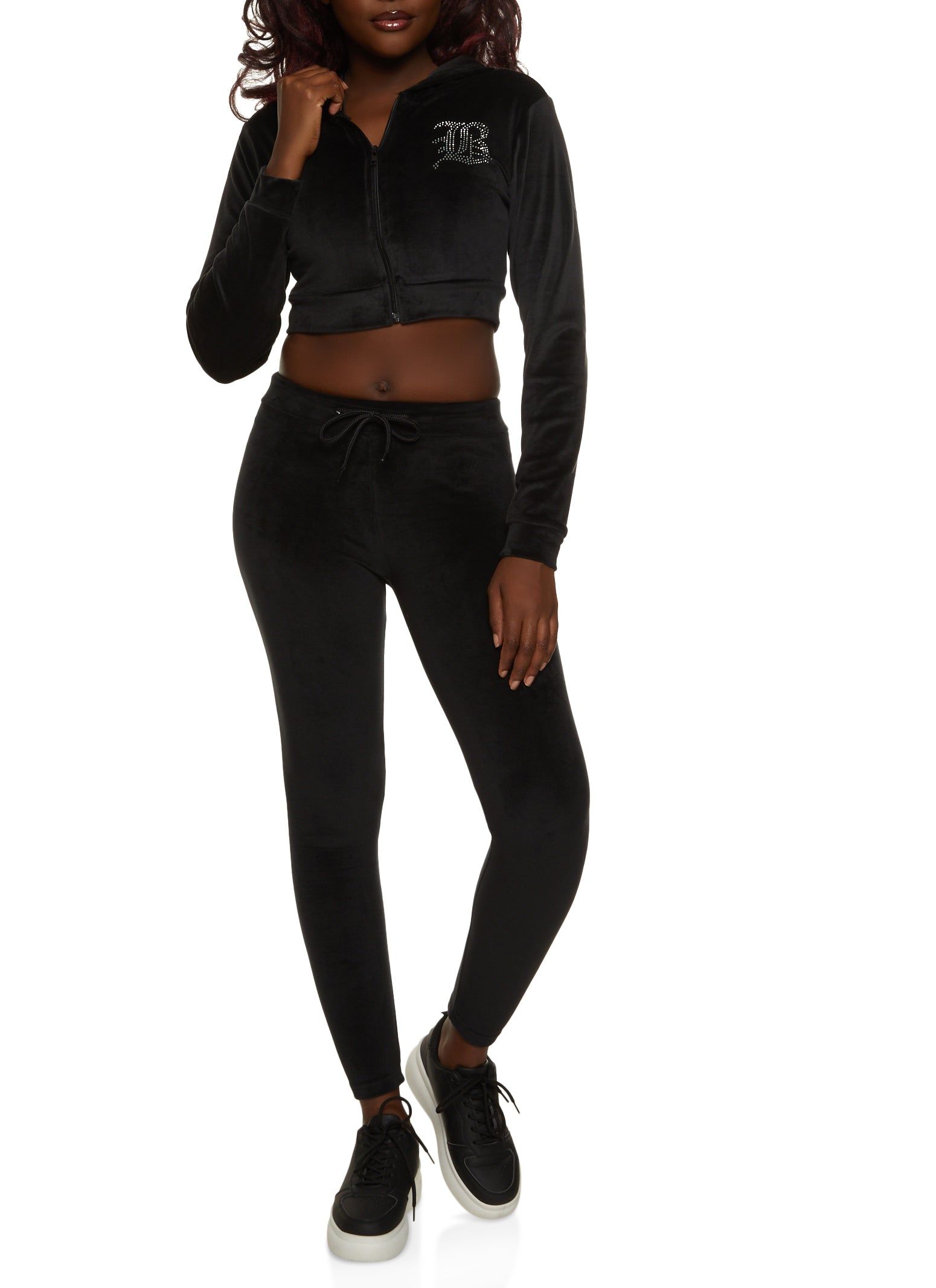 B Initial Rhinestone Velour Cropped Hoodie sold by Rainbow product image thumbnail 2