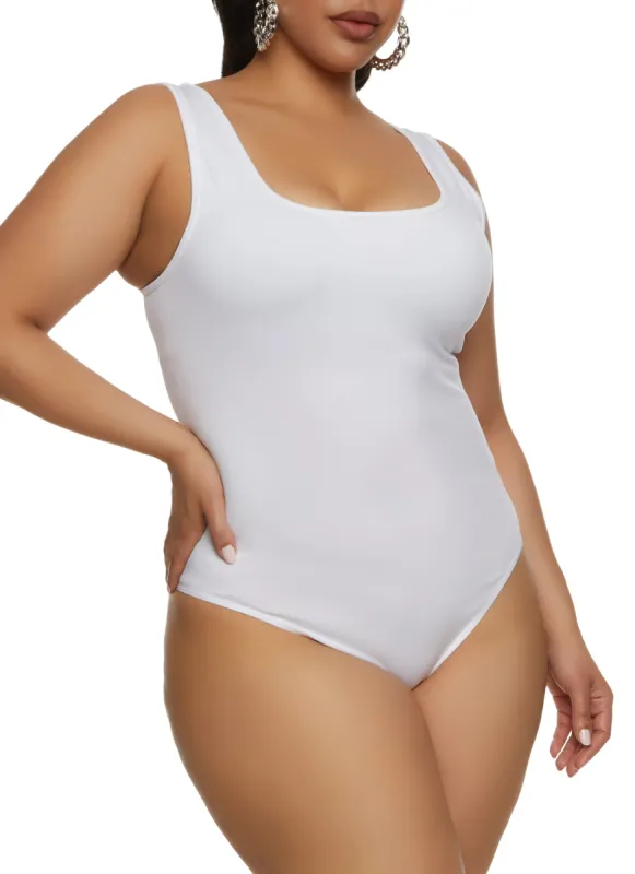 Plus Size Seamless Square Neck Tank Bodysuit sold by Rainbow
