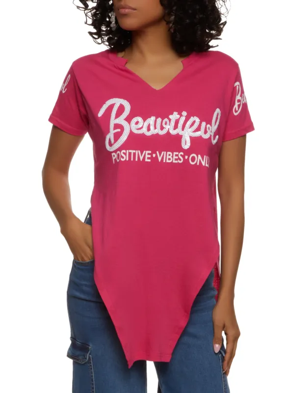 Beautiful Sequin Hanky Hem Graphic Tee sold by Rainbow