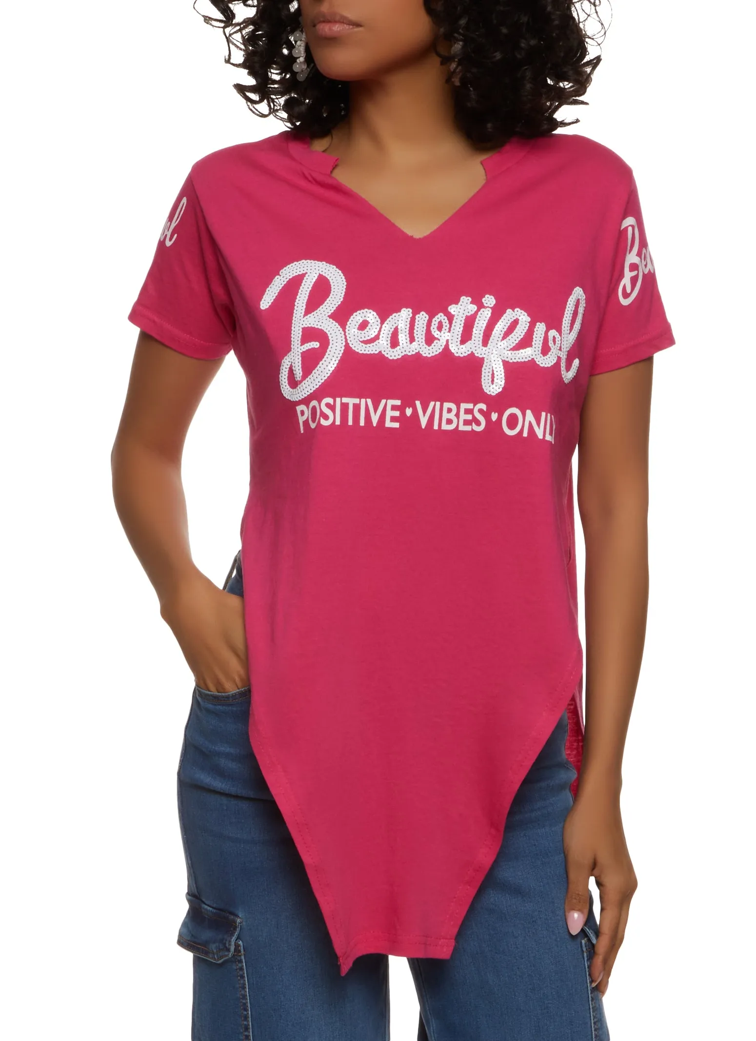 Beautiful Sequin Hanky Hem Graphic Tee sold by Rainbow