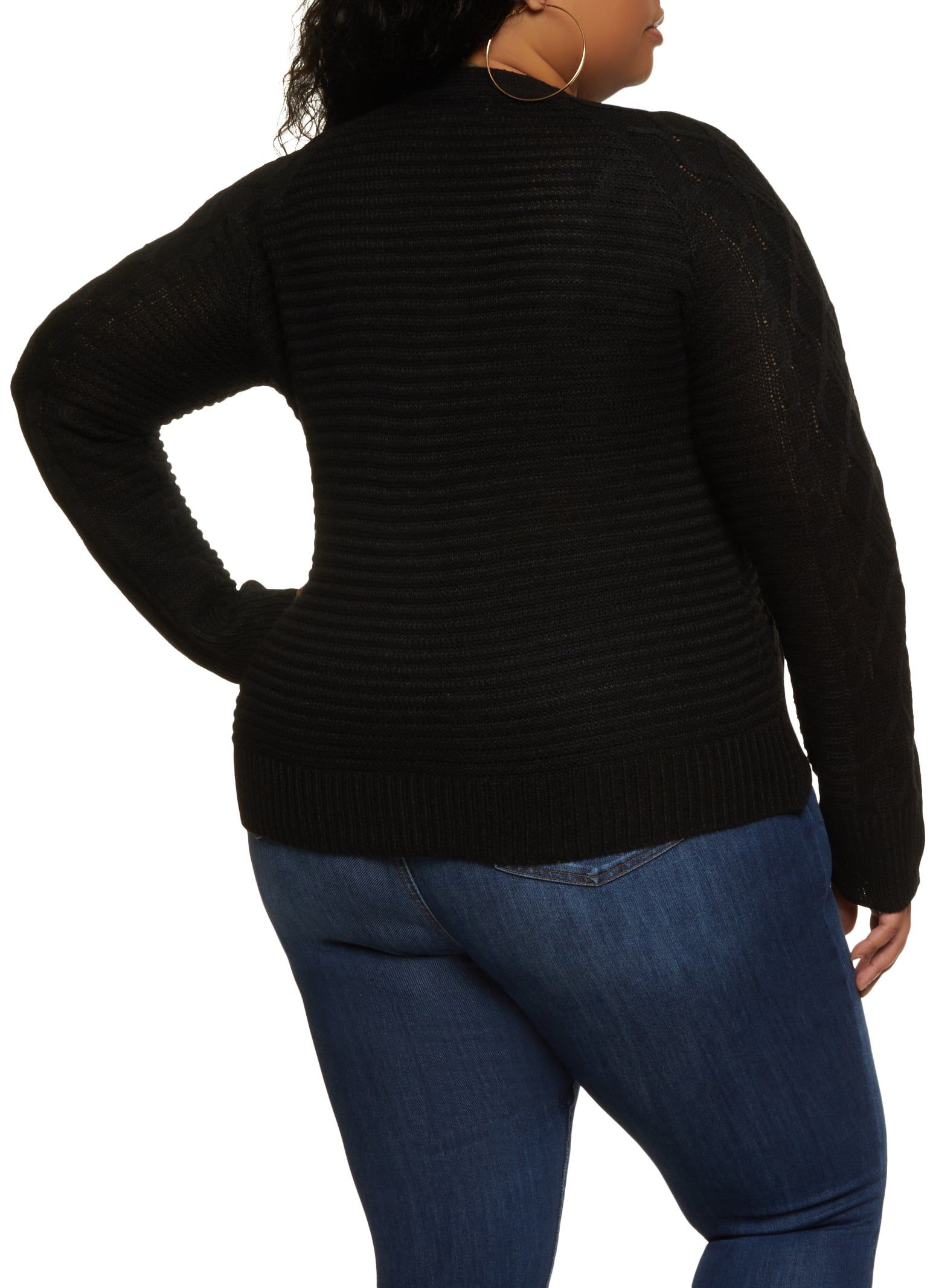 Plus Size Solid Cable Knit Button Front Cardigan sold by Rainbow product image thumbnail 2