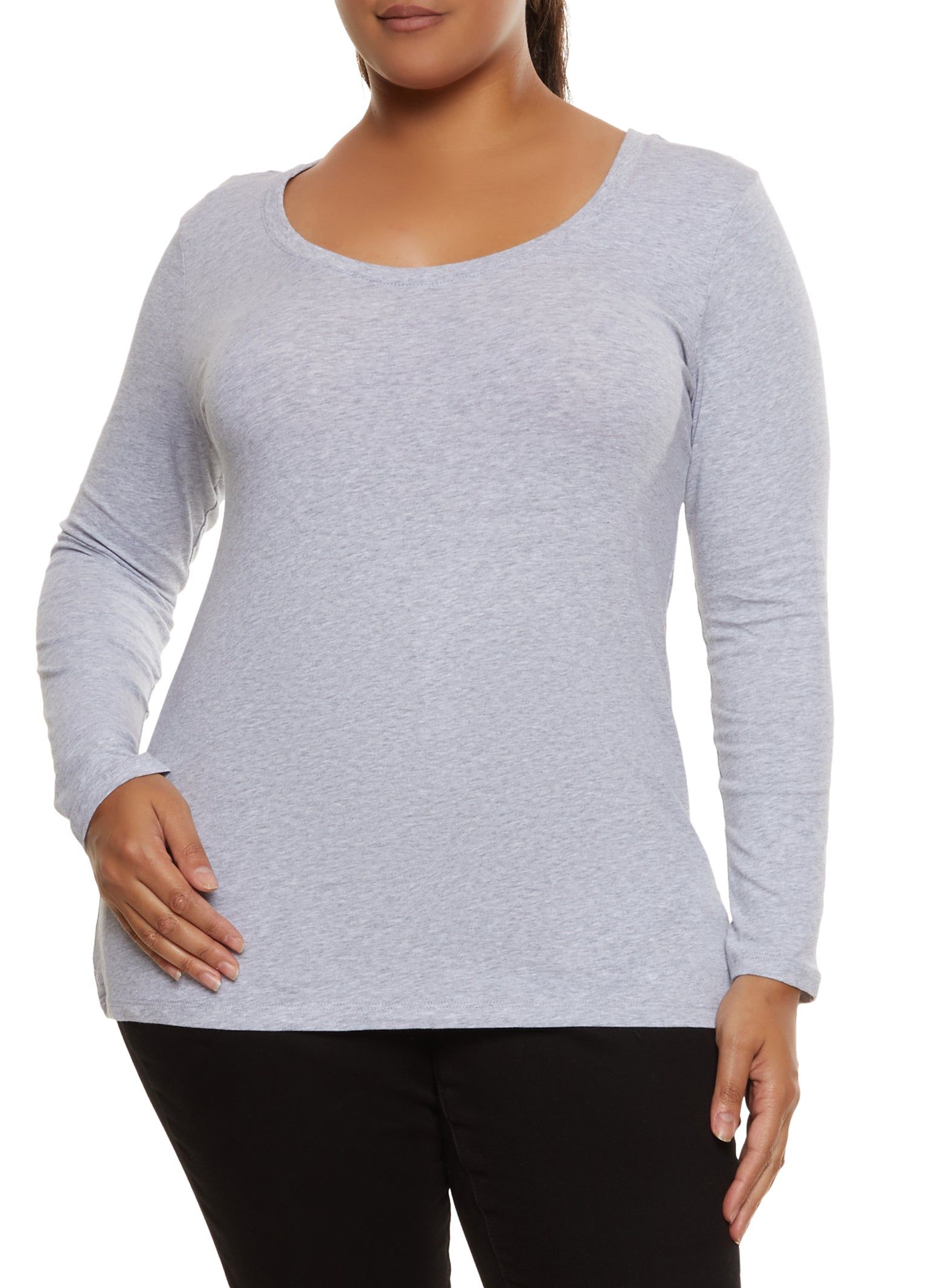 Plus Size Basic Long Sleeve Scoop Neck Top sold by Rainbow