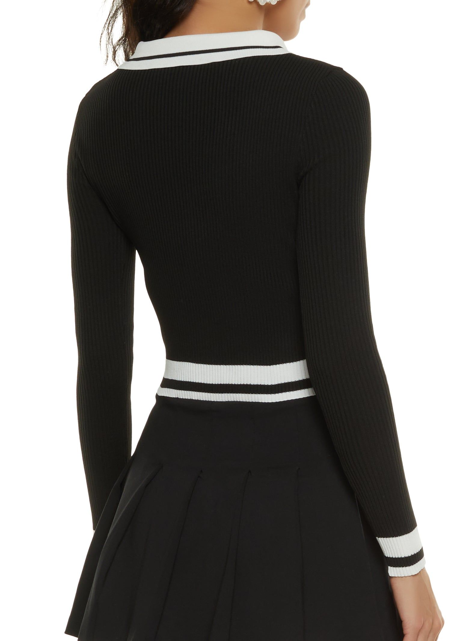 Chenille Graphic Patch Cropped Polo Sweater sold by Rainbow product image thumbnail 3