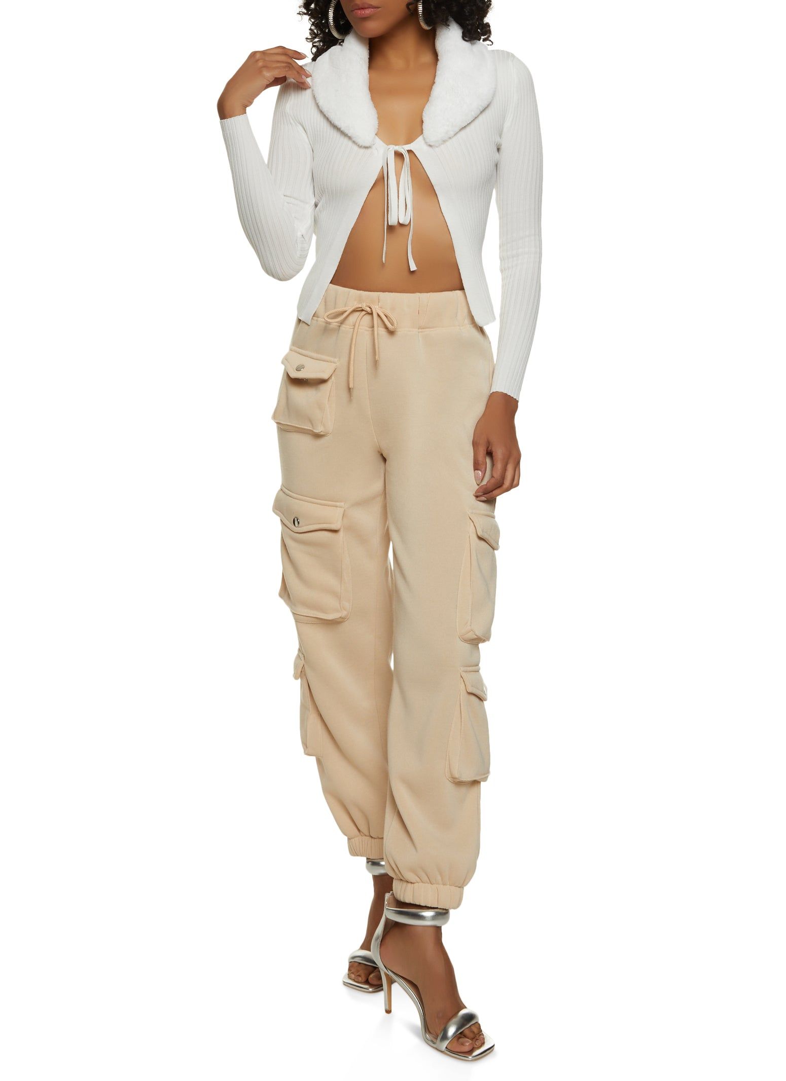 Fleece Solid Drawstring Cargo Joggers sold by Rainbow product image thumbnail 2