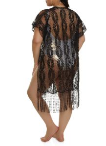 Leaf Patterned Fringed Cover Up Kimono sold by Rainbow