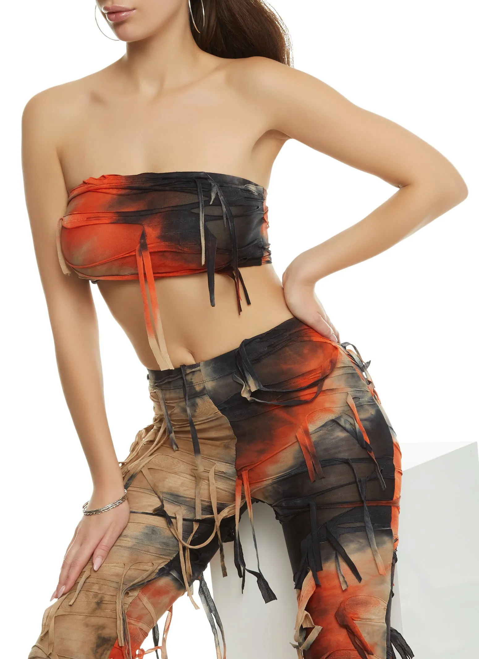 Distressed Bandeau Crop Top sold by Rainbow