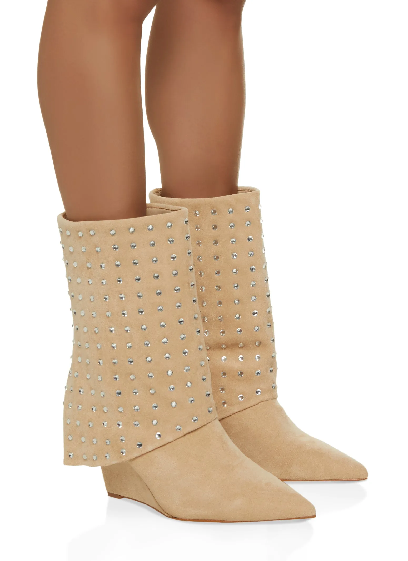 Rhinestone Studded Fold Over Wedge Booties sold by Rainbow product image thumbnail 2