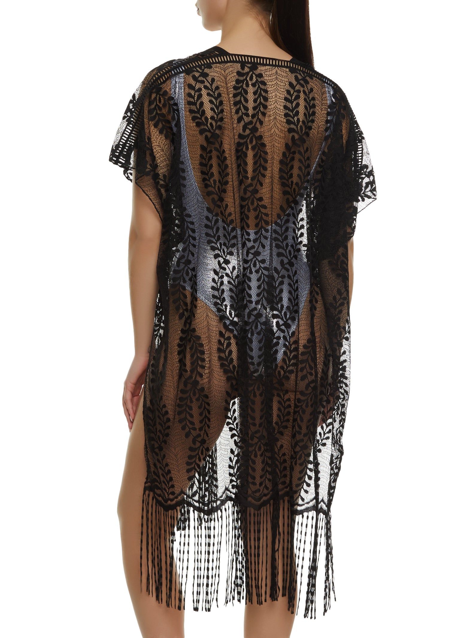 Leaf Patterned Fringed Cover Up Kimono sold by Rainbow product image thumbnail 5