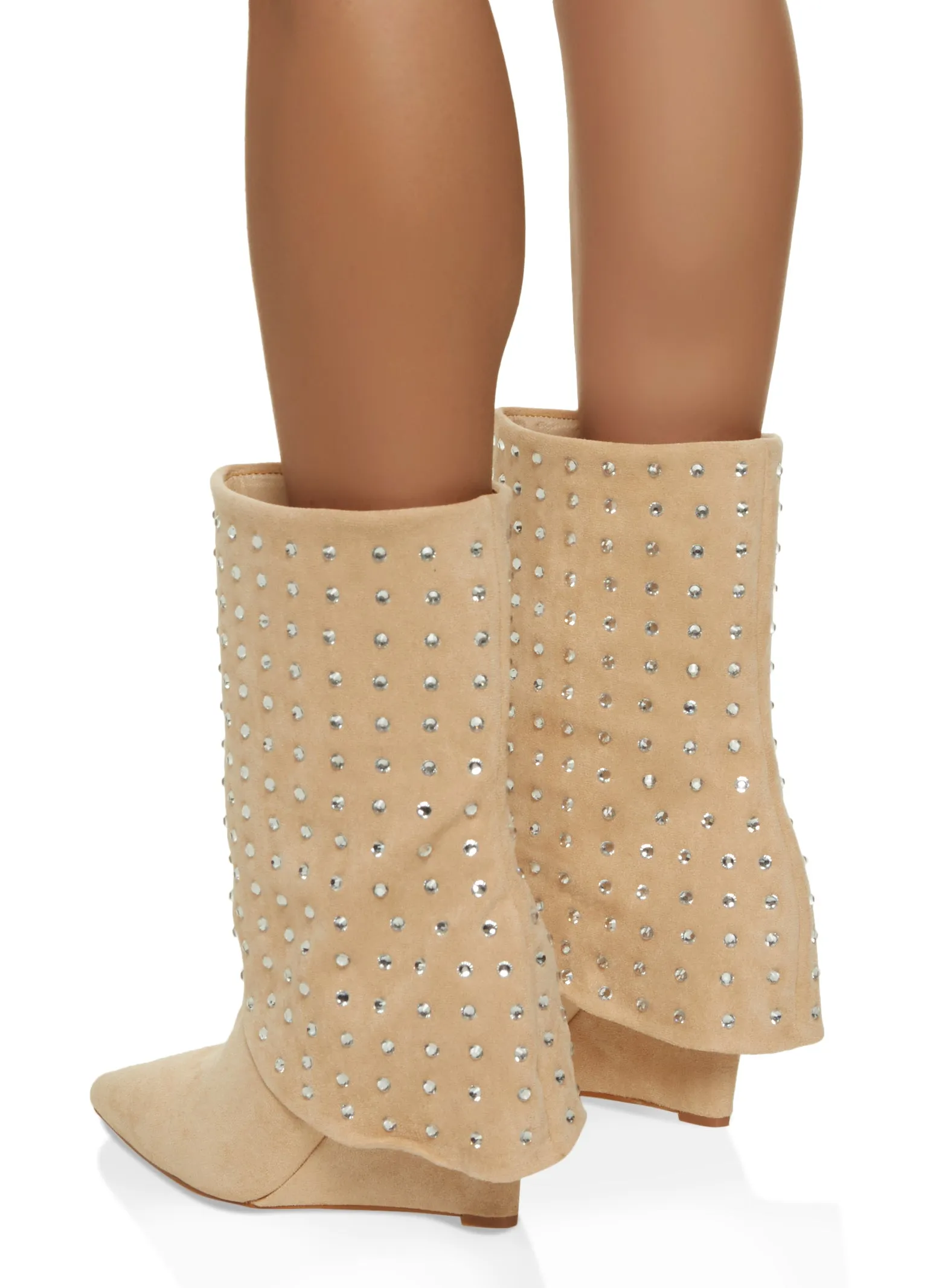 Rhinestone Studded Fold Over Wedge Booties sold by Rainbow product image thumbnail 3