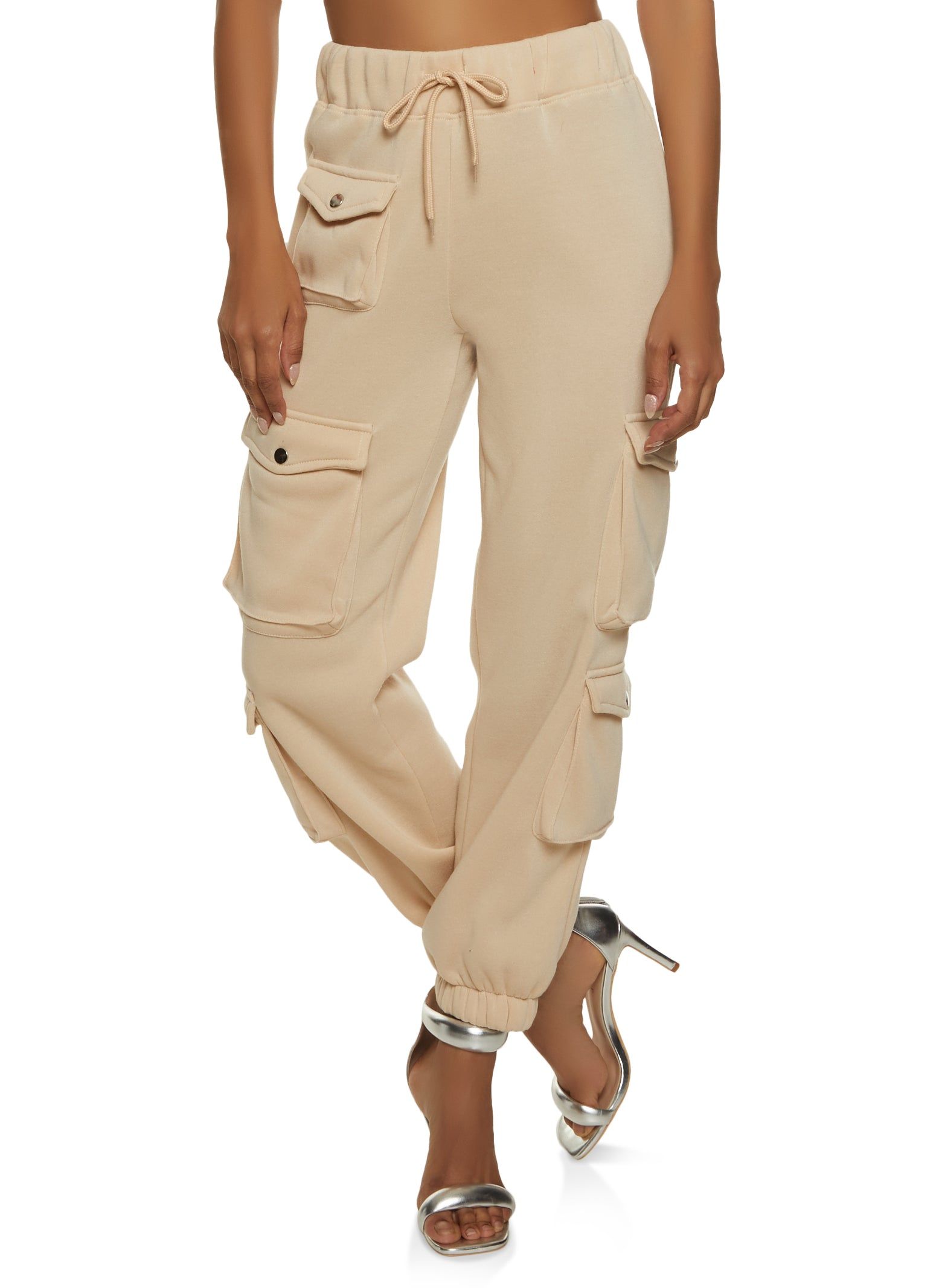 Fleece Solid Drawstring Cargo Joggers sold by Rainbow