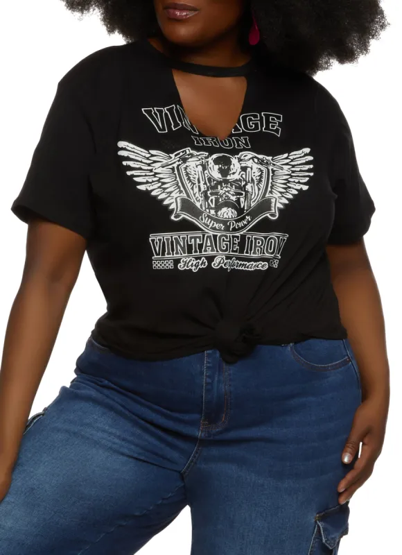 Plus Size Vintage Iron Hanky Hem Graphic Tee sold by Rainbow