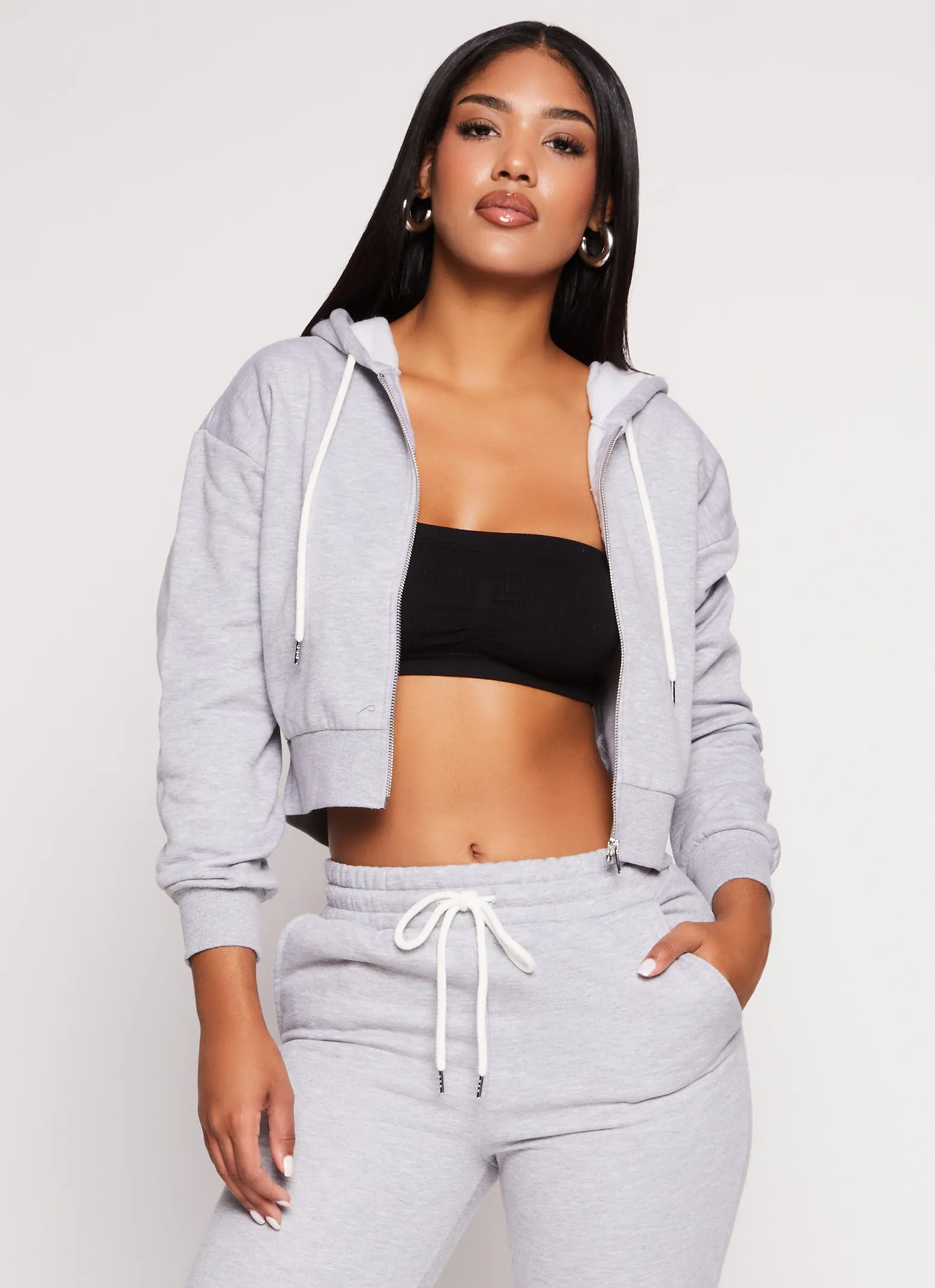 Zip Front Cropped Hooded Sweatshirt sold by Rainbow