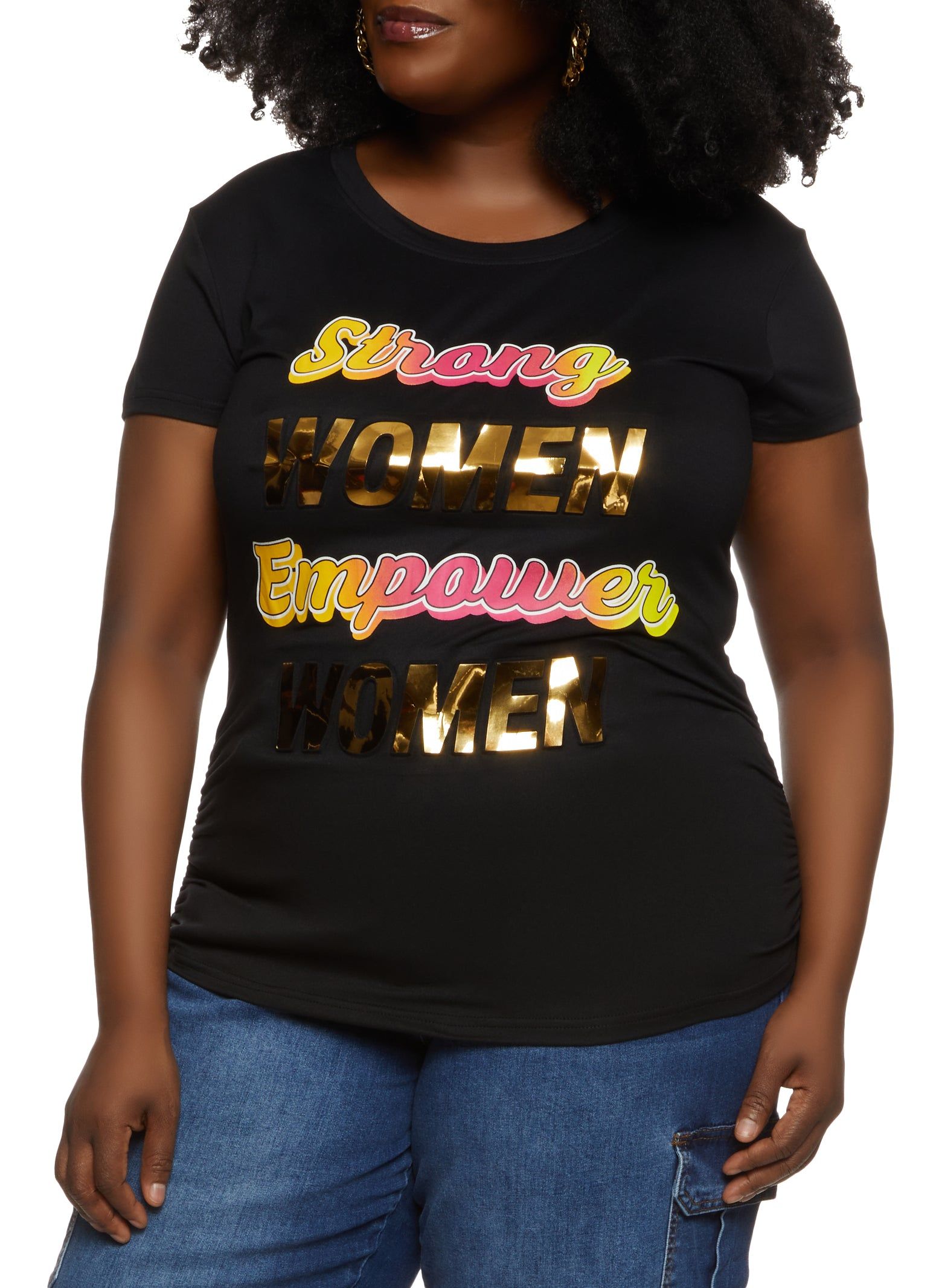 Plus Size Strong Women Empower Women Embossed Foil Graphic Tee sold by Rainbow