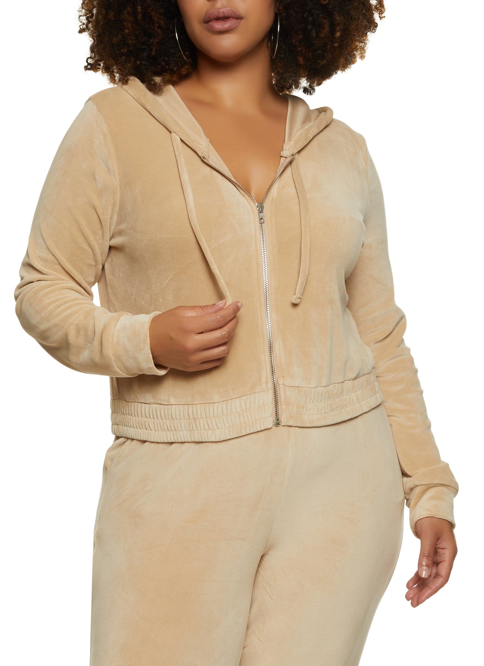 Plus Size Velour Zip Front Hoodie sold by Rainbow