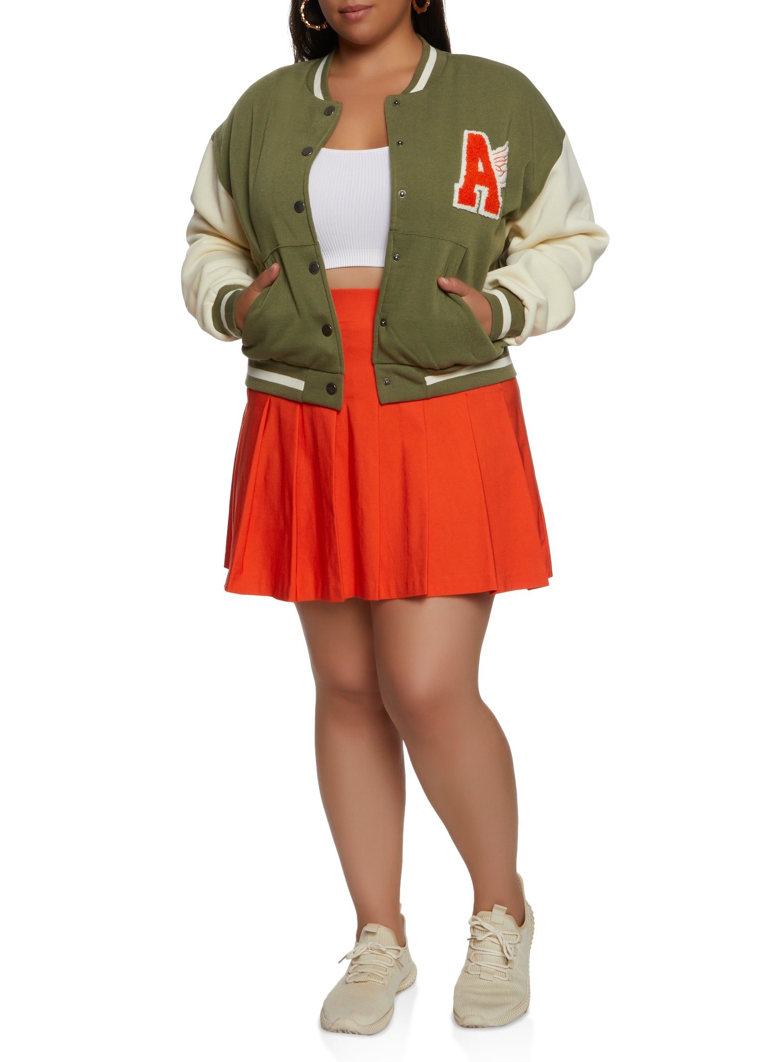 Plus Size A Initial Chenille Patch Varsity Jacket sold by Rainbow product image thumbnail 2