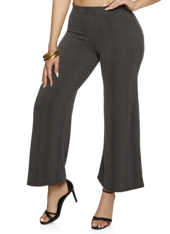 Solid Ribbed High Waist Wide Leg Pants sold by Rainbow