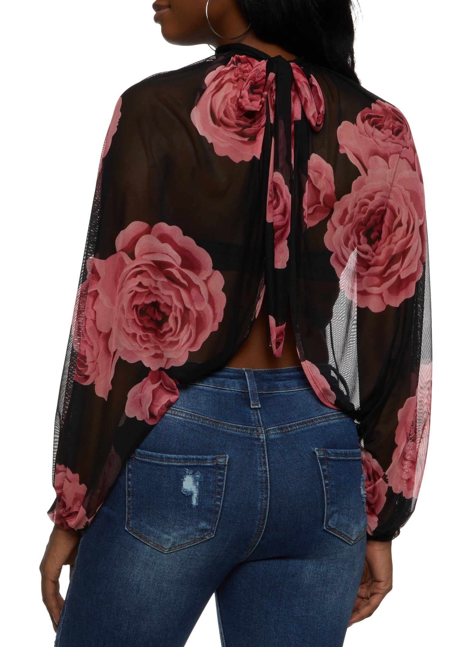Floral Mesh Tie Back Split Hem Top sold by Rainbow product image thumbnail 2