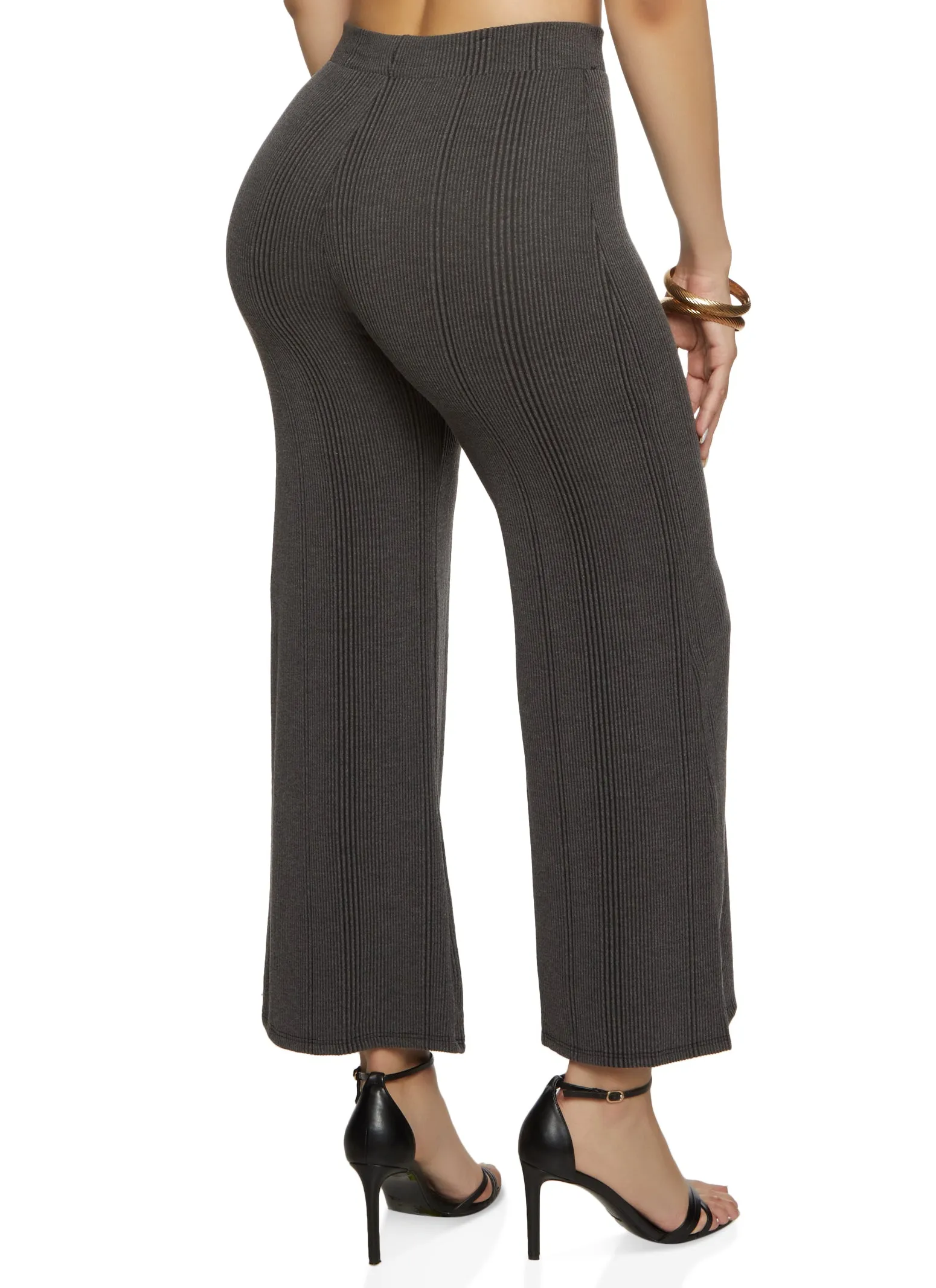 Solid Ribbed High Waist Wide Leg Pants sold by Rainbow product image thumbnail 2
