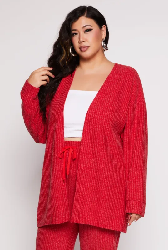 Plus Size Ribbed Open Front Cardigan sold by Rainbow