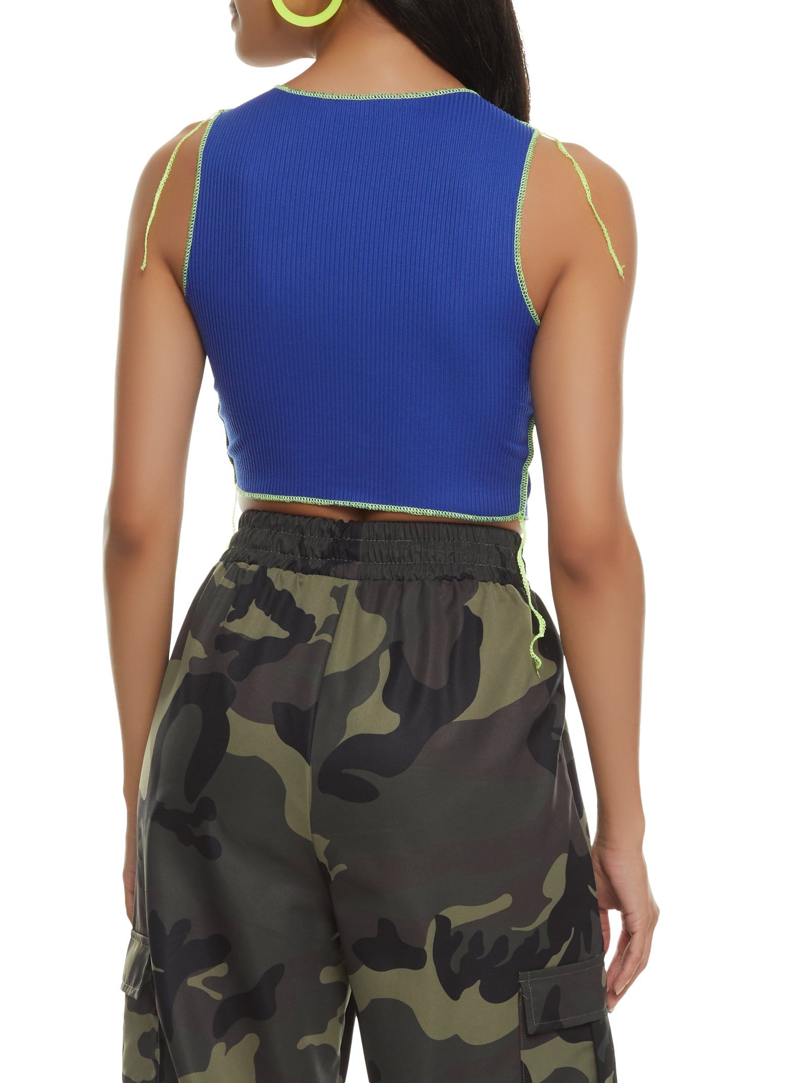 Contrast Decorative Stitch Split Hem Cropped Tank Top sold by Rainbow product image thumbnail 2