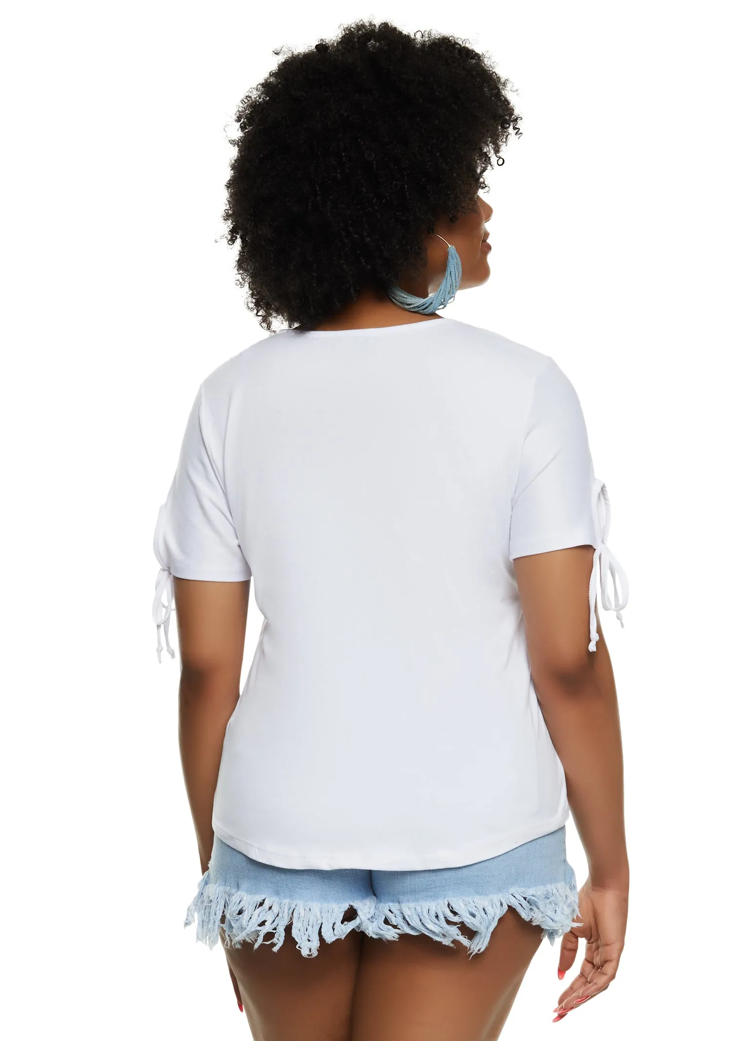 Plus Size Lace Up Notch Neck Tie Sleeve Tee sold by Rainbow product image thumbnail 2