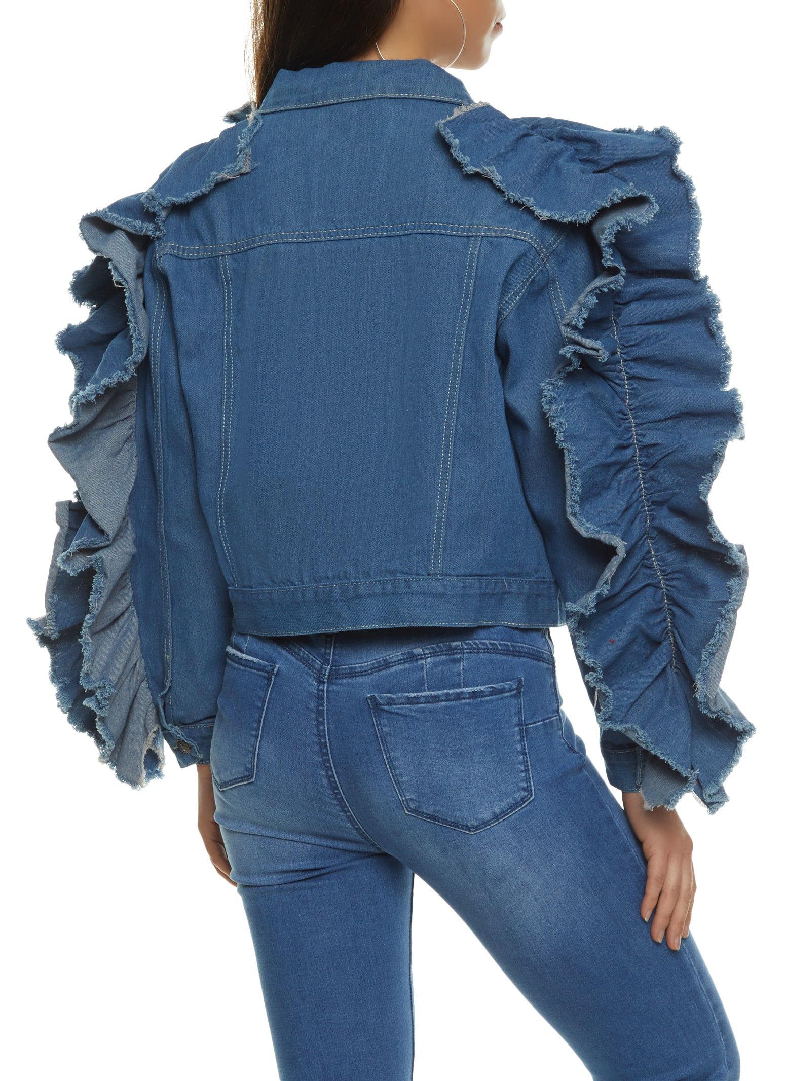Medium Wash Ruffle Sleeve Denim Jacket sold by Rainbow product image thumbnail 2