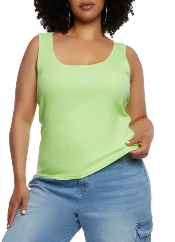 Plus Size Rib Knit Racerback Tank Top sold by Rainbow
