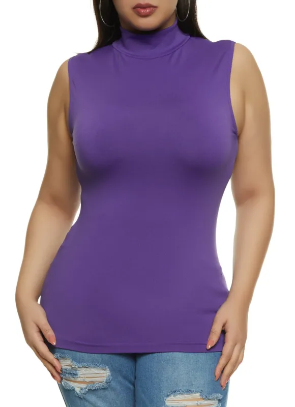 Plus Size Seamless Mock Neck Sleeveless Top sold by Rainbow