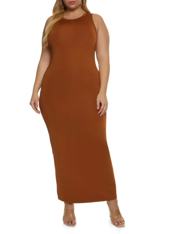 Plus Size Sleeveless Crew Neck Maxi Dress sold by Rainbow