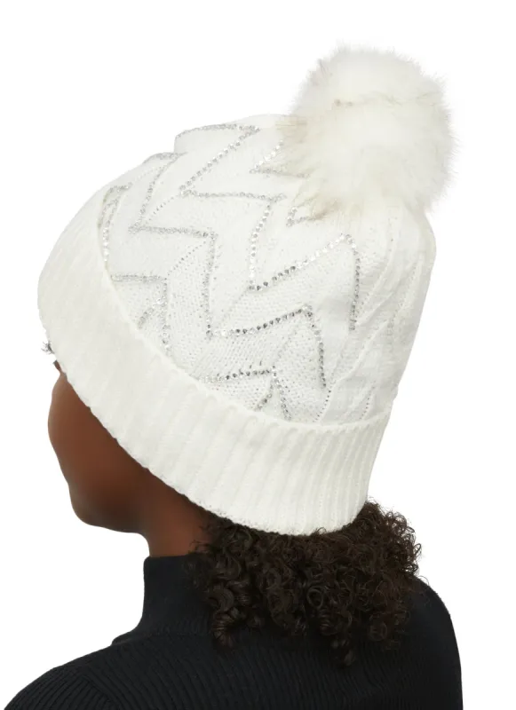 Textured Knit Sequin Pom Pom Beanie sold by Rainbow