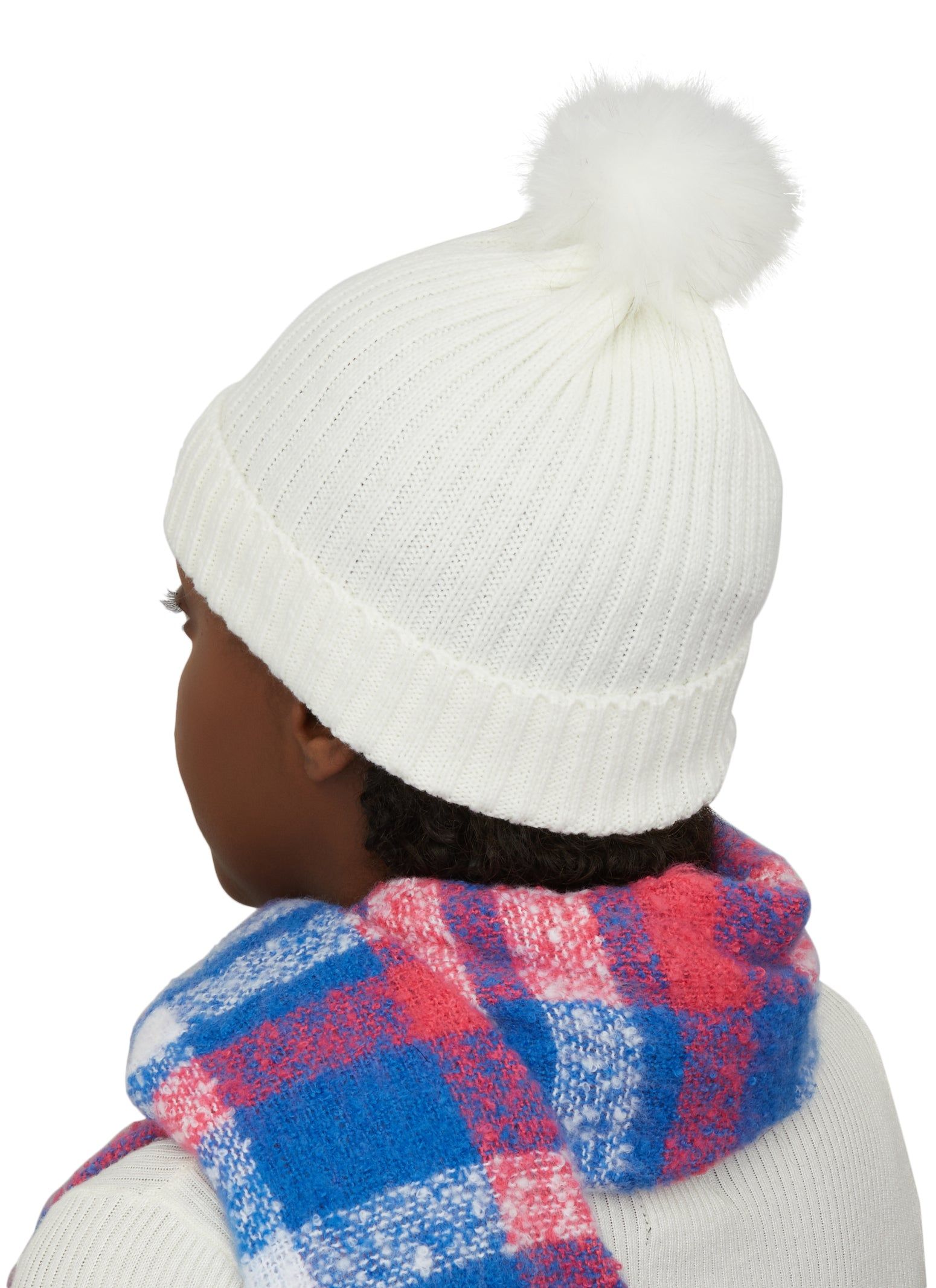 Rib Knit Pom Pom Beanie with Gloves and Plaid Scarf Set sold by Rainbow product image thumbnail 2