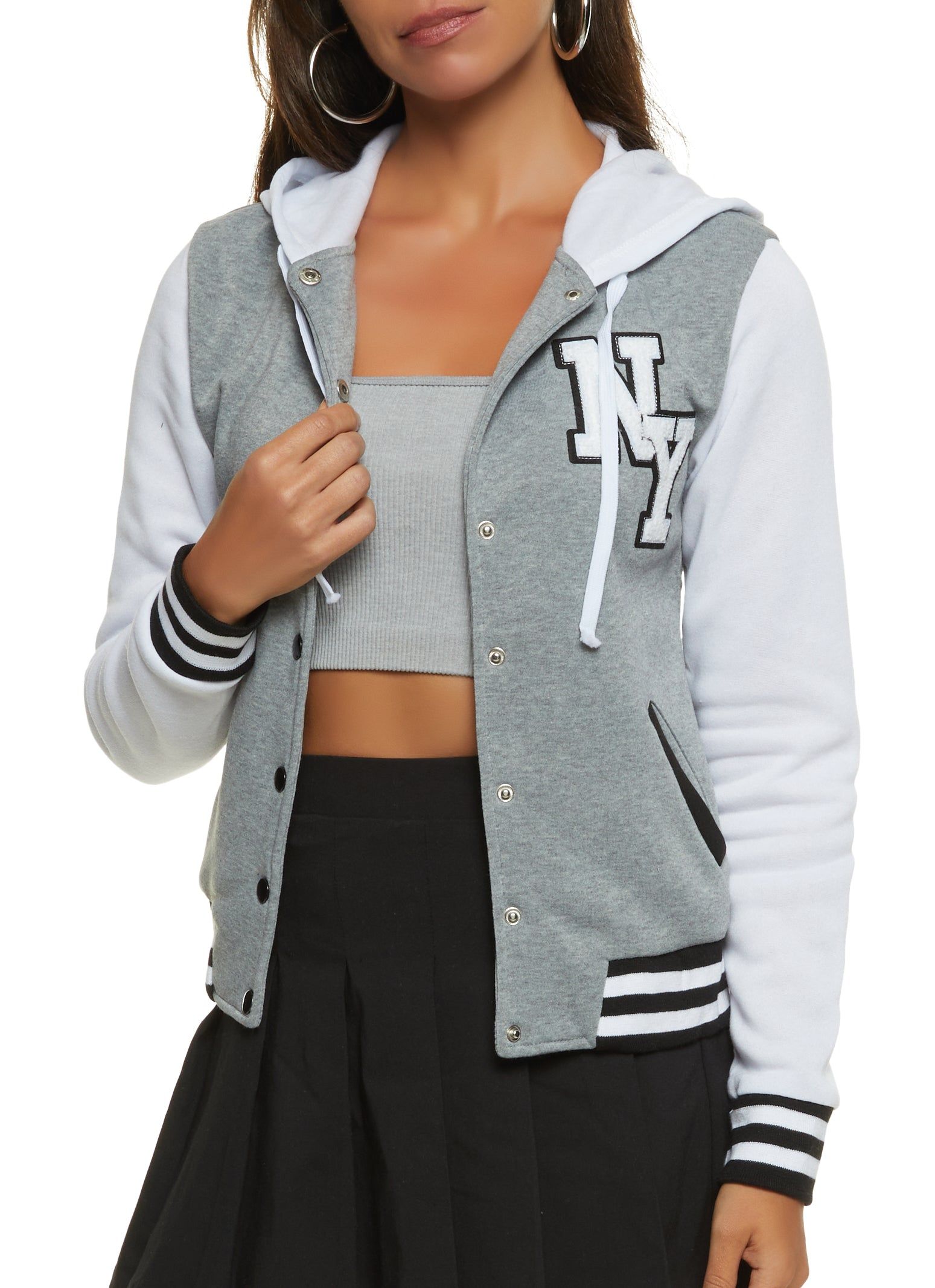 Hooded Color Block Letterman Jacket sold by Rainbow