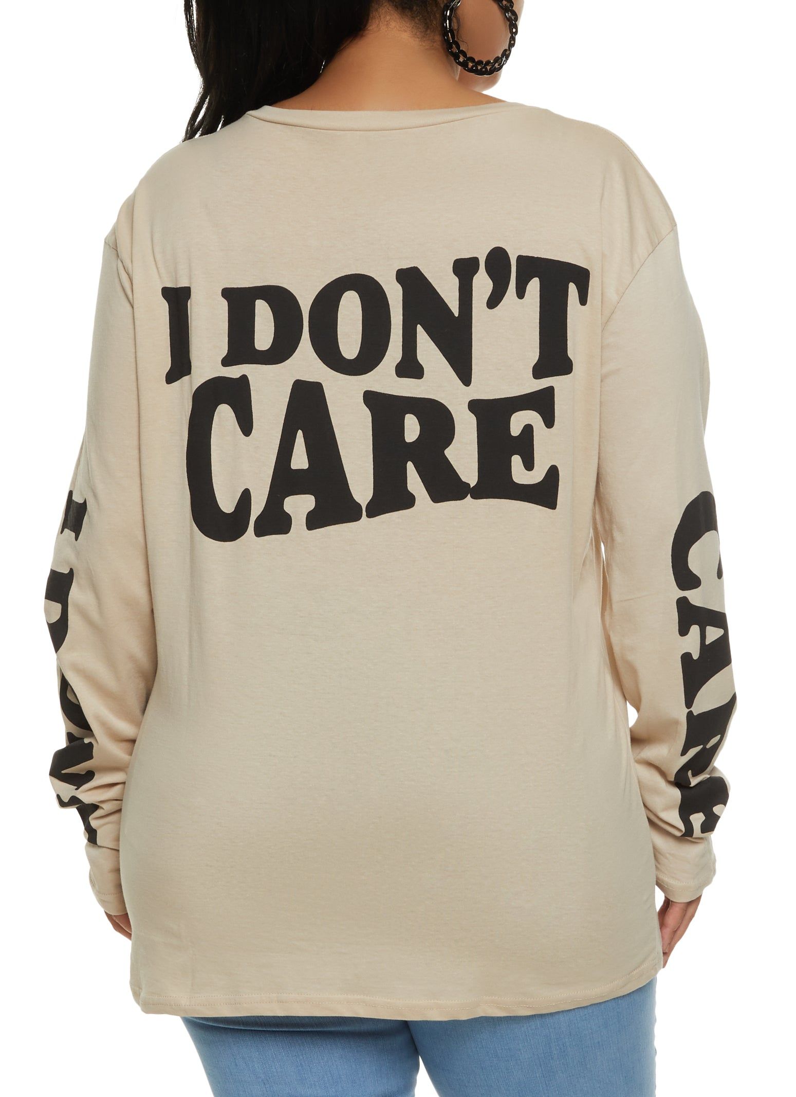 Plus Size I Dont Care Graphic Long Sleeve Tee sold by Rainbow product image thumbnail 2