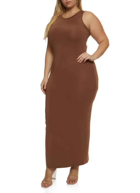 Plus Size Sleeveless Crew Neck Maxi Dress sold by Rainbow