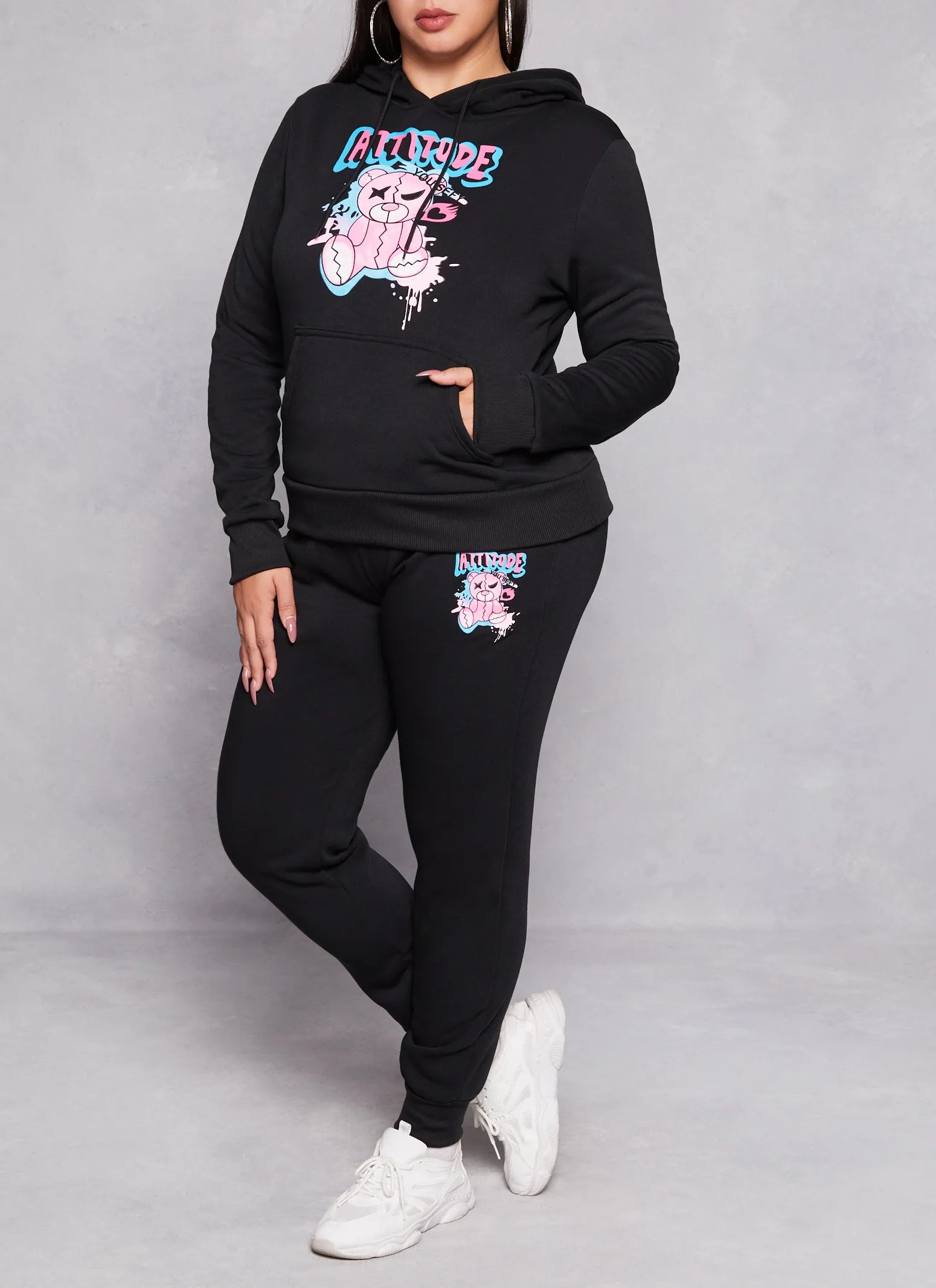 Plus Size Attitude Bear Graphic Pullover Hoodie sold by Rainbow product image thumbnail 2