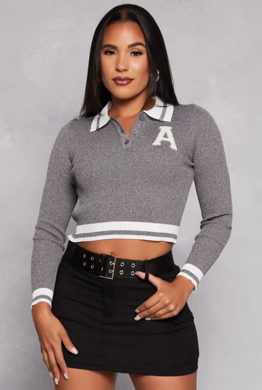 A Initial Chenille Patch Cropped Sweater sold by Rainbow