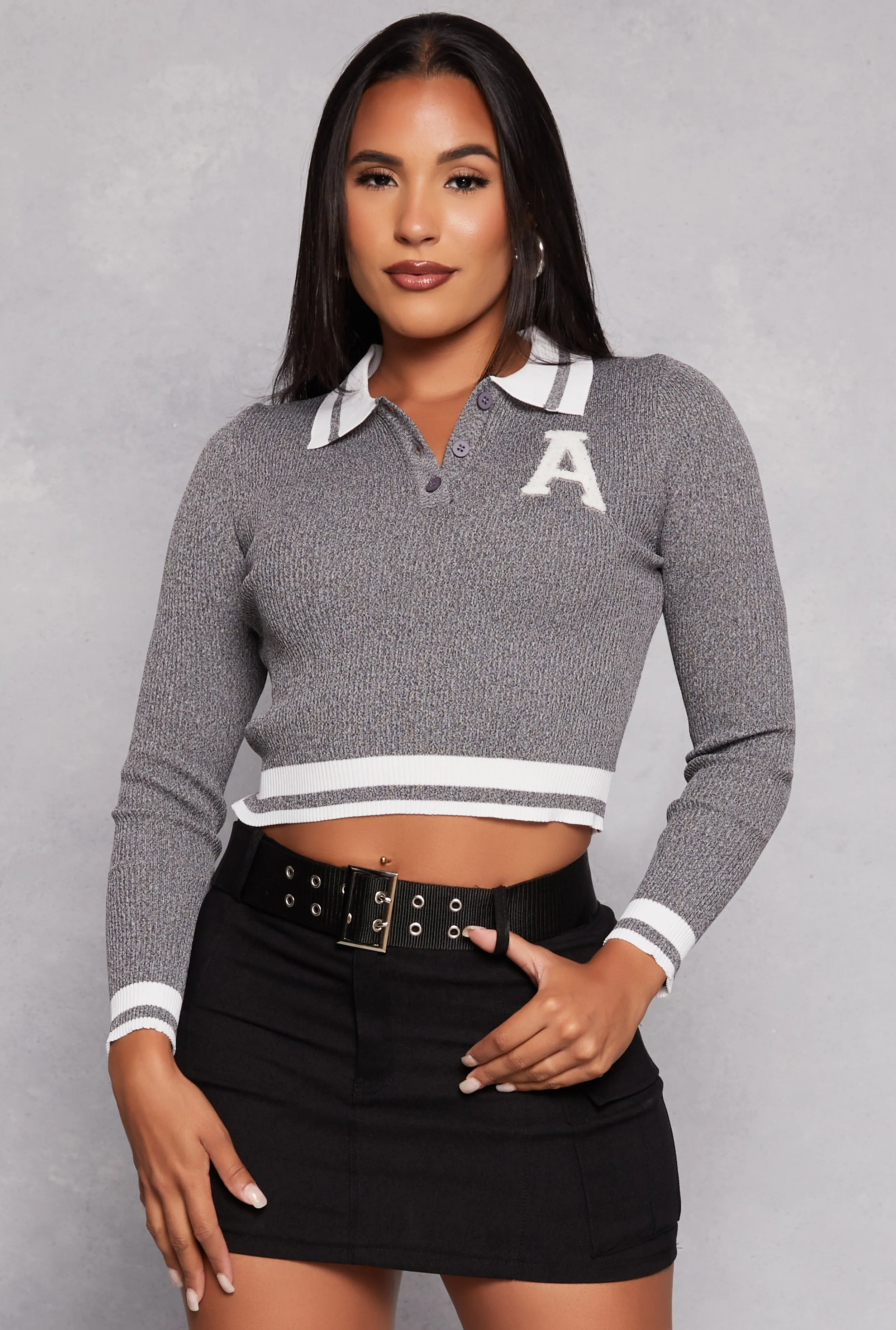 A Initial Chenille Patch Cropped Sweater sold by Rainbow