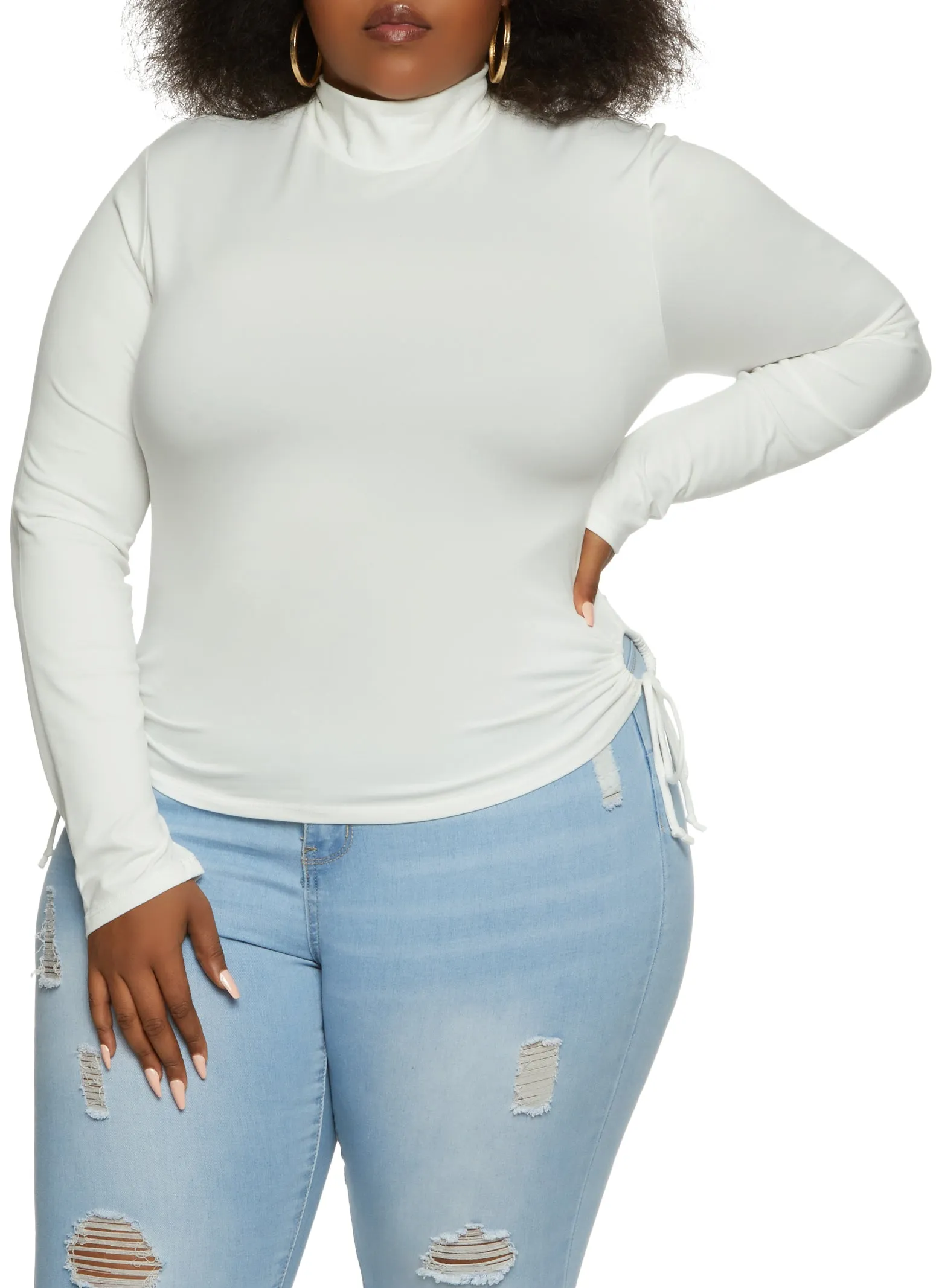 Plus Size Mock Neck Side Tie Long Sleeve Top sold by Rainbow