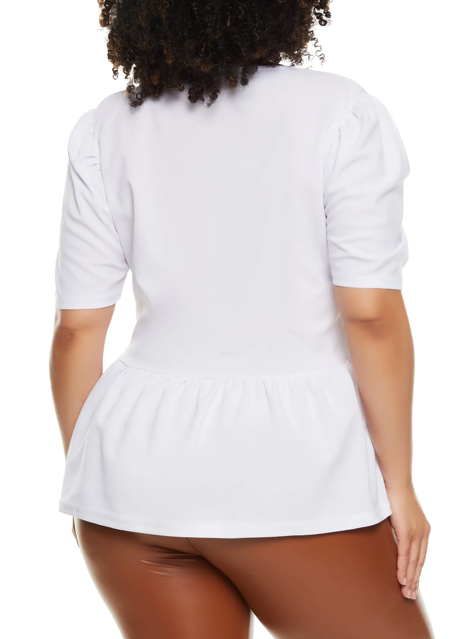 Plus Size Puff Sleeve Peplum Blouse with Necklace sold by Rainbow product image thumbnail 2