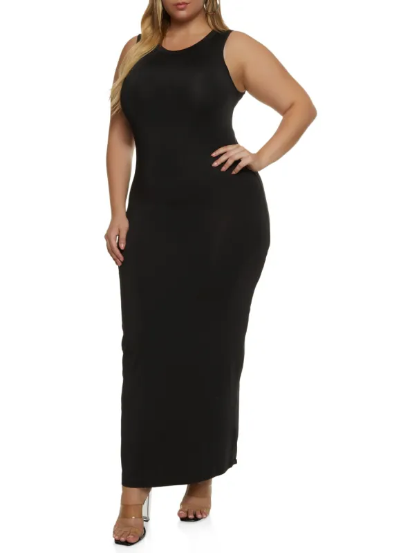 Plus Size Sleeveless Crew Neck Maxi Dress sold by Rainbow