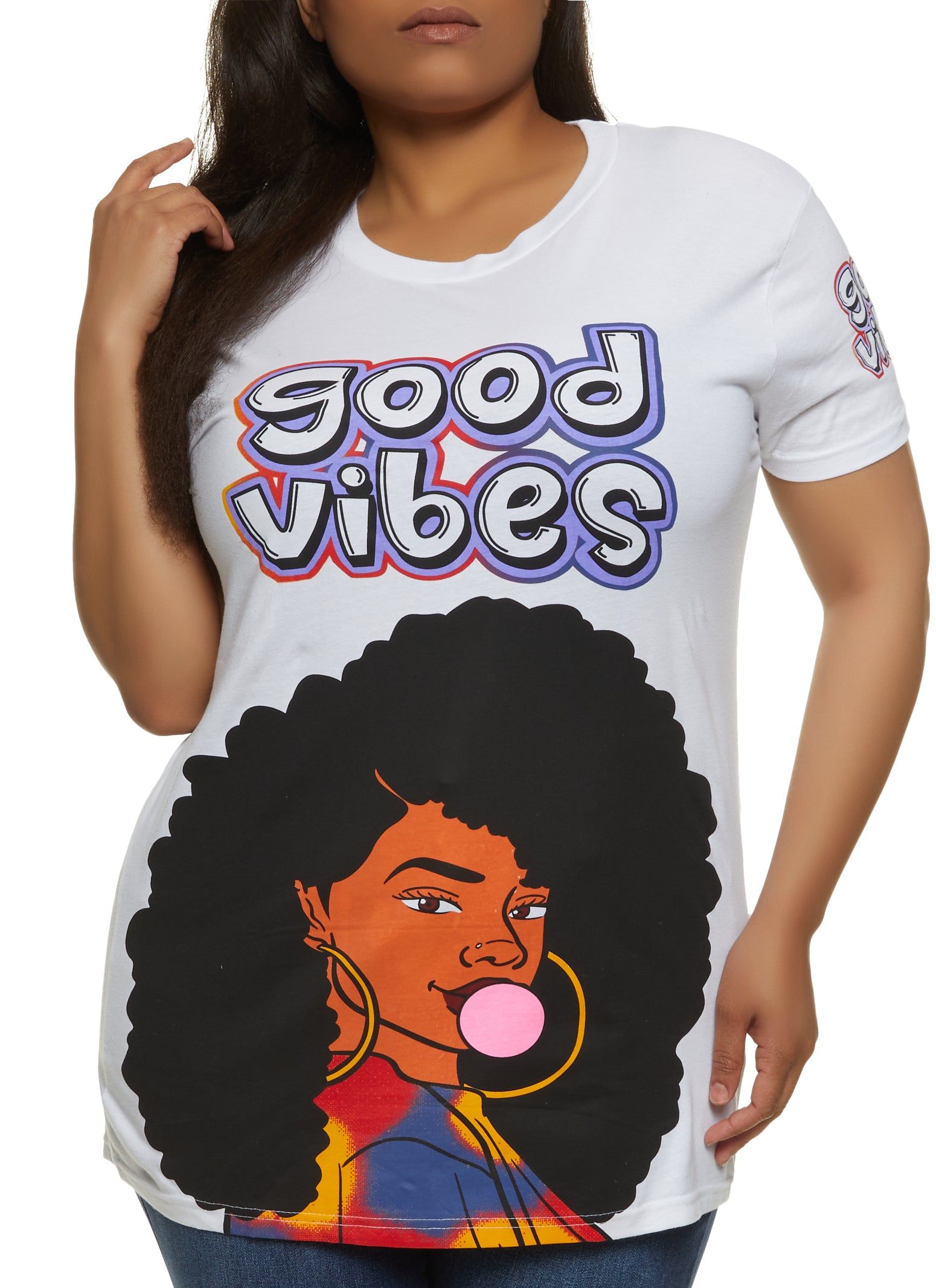 Plus Size Good Vibes Graphic T Shirt sold by Rainbow