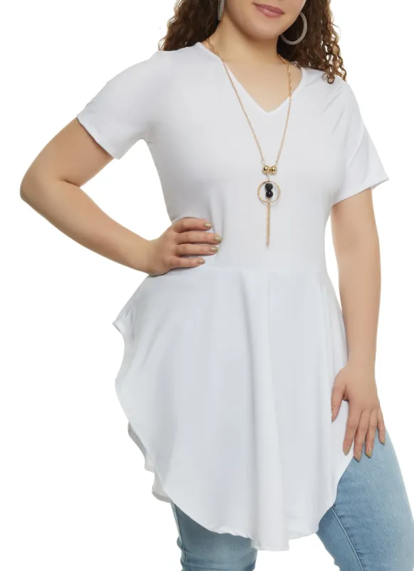 Plus Size Hanky Hem Peplum Top with Necklace sold by Rainbow
