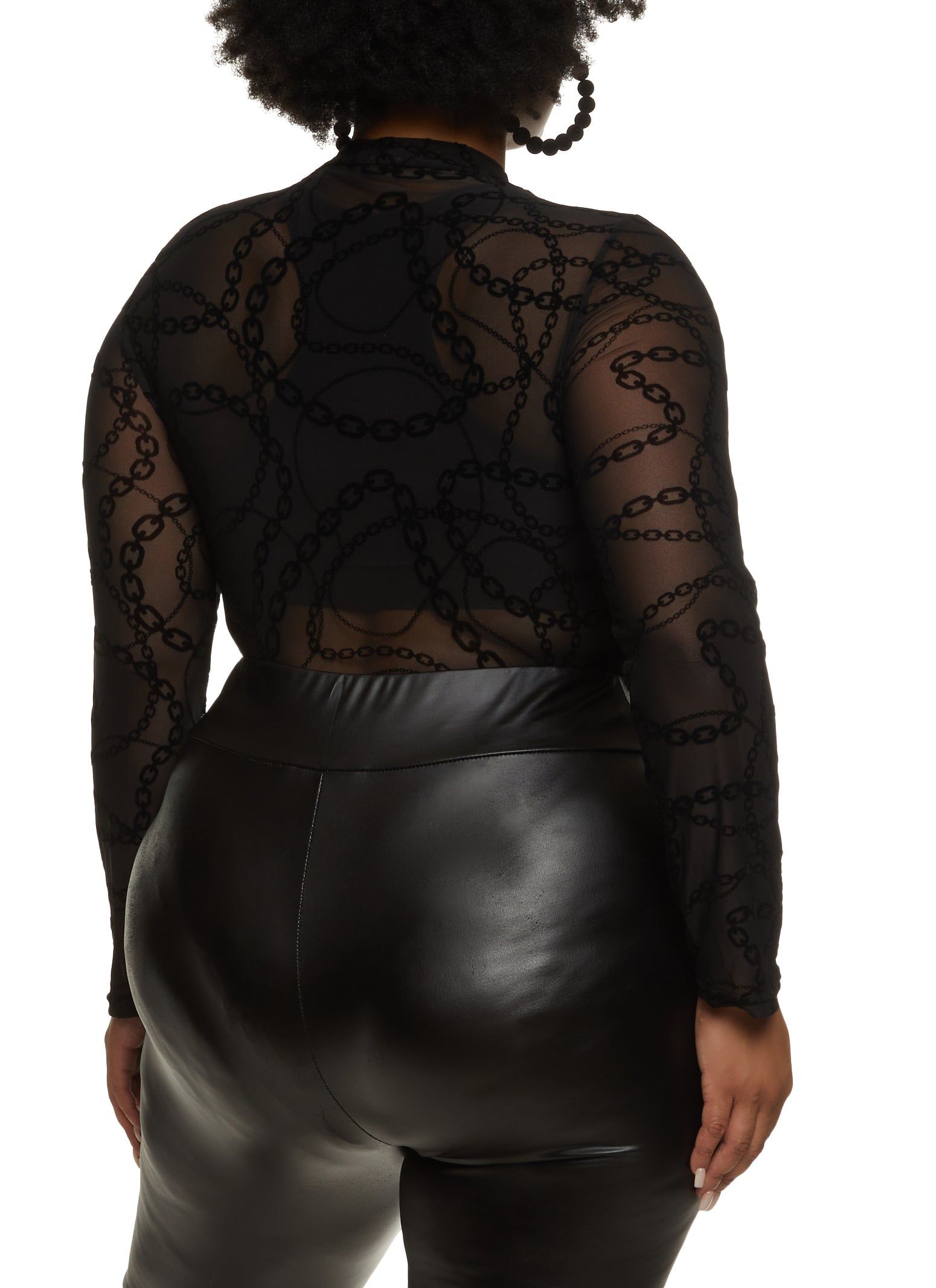 Plus Size Mesh Chain Print Long Sleeve Bodysuit sold by Rainbow product image thumbnail 3